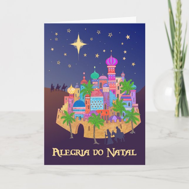 Joy Bethlehem Cartão de Saudação Português (Frente)