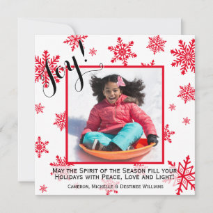 Joy! Cartão com fotos de Feriados de Neve Vermel