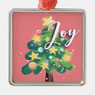 Joy Carton Árvore de Natal Ornamento de Metal Rosa
