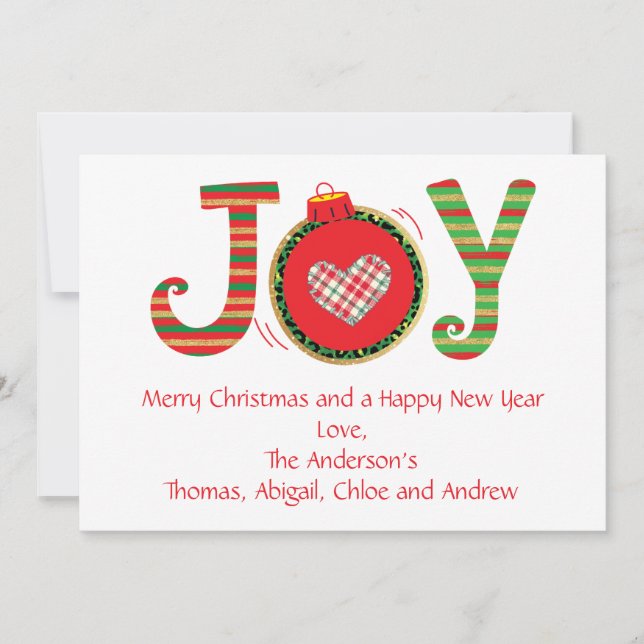 Joy Christmas Card, Red Green Personalize (Frente)
