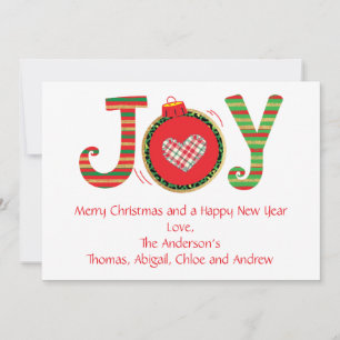 Joy Christmas Card, Red Green Personalize