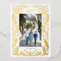 Joy Christmas Wreath Foil Dourado Cartão-postal