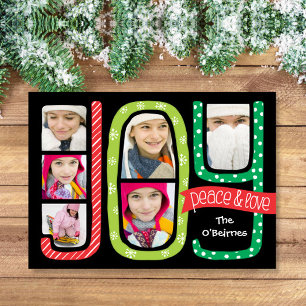 JOY Collage Cartões de foto de Natal Mão Desenha