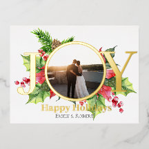 Joy feliz feriado aquarela verde com foto