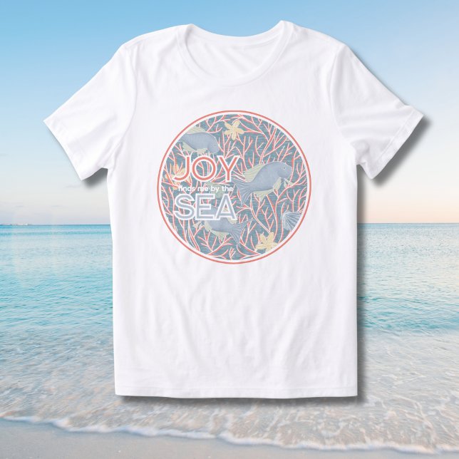 Joy Finds Me By The Sea – Boho Beach  (Modern Coastal "Joy Finds Me By The Sea" Inspirational T-Shirt)