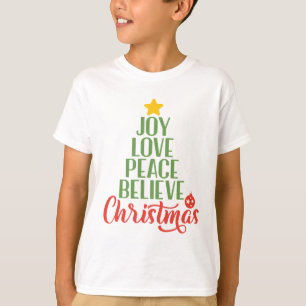 Joy Love Peace Acredita na camisa de Natal dos men