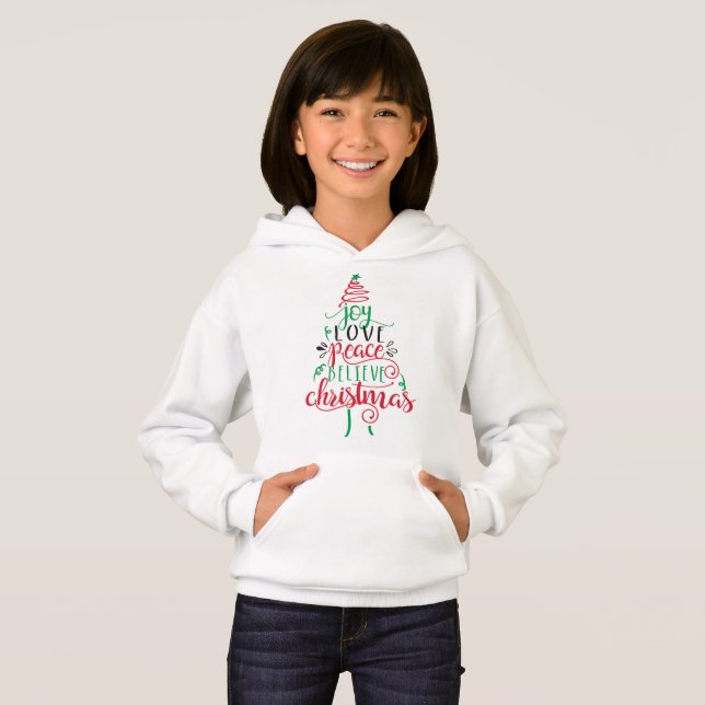 Joy Love Peace Believe Christmas Hoodie (Frente Completa)