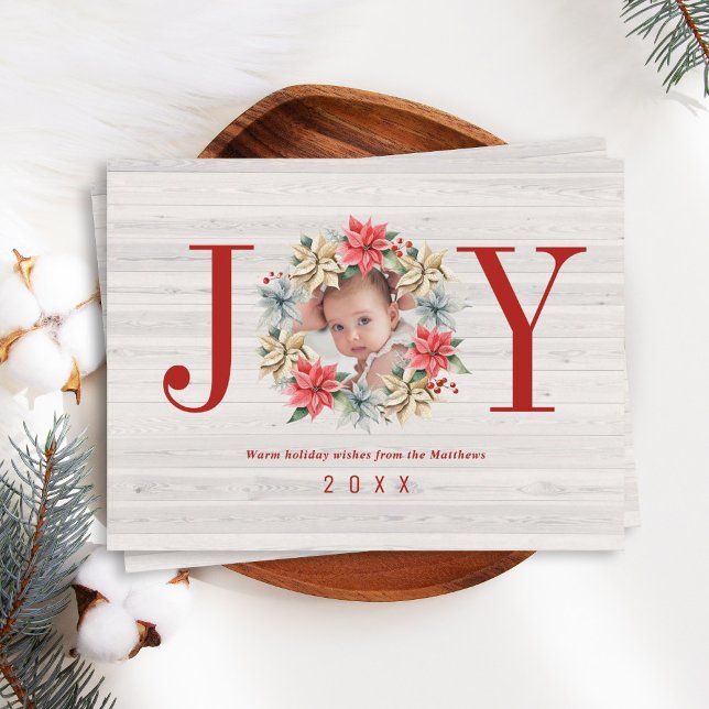 Joy Poinsettia Wreath with Picture Magnetic Card (Criador carregado)