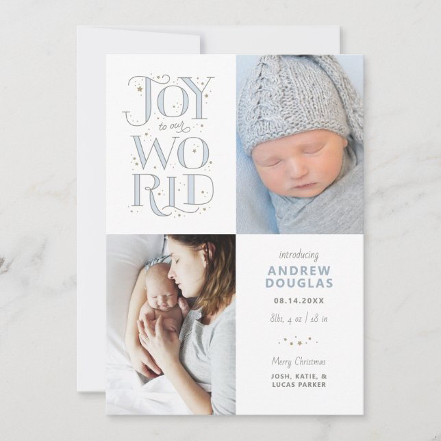 Joy to Our World Hand Lettered Birth Anúncio (Frente)
