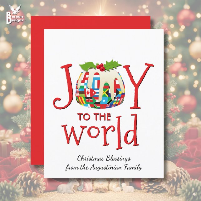 JOY TO THE WORLD Budget Christmas Card (JORNAL DE  (Stylish JOY TO THE WORLD Christian Christmas card w/ customizable text for family friends coworkers)