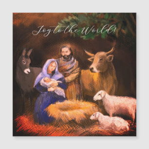 Joy to the world, cena da natividade, cartão magné