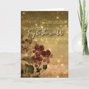 Joy to the World Dourado Sparkle Cartões de natal