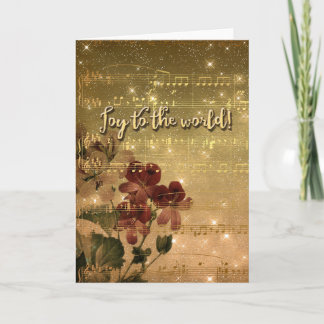 Joy to the World Dourado Sparkle Cartões de natal