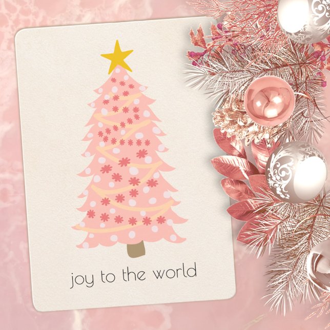 Joy To World Pink Tree Add Name Flat Xmas Card (Criador carregado)