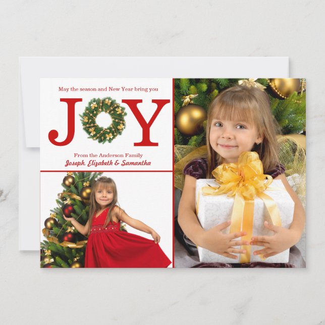 Joy Wreath 2 Fotos Pontos Vermelhos - Cartão de Na (Frente)