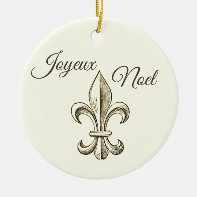Joyeux Noel Fleur de lis Enfeites de natal (Frente)