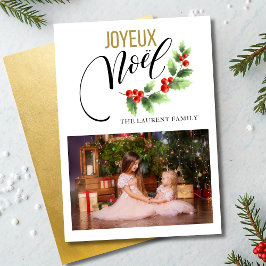 Joyeux Noël Holly Photo Cartões De Natal Franceses