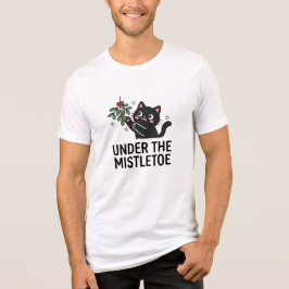 Joyful Black Cat Under Mistletoe Holiday Tee
