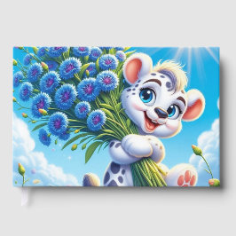 Joyful Puppy com flores em um campo ensolarado