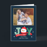 Joyful Snowman Dobrou o Cartão com fotos de Férias<br><div class="desc">Celebre a temporada com este cartão de feriado moderno e na moda de Berry Berry Sweet. Itens correspondentes e mais opções de design estão disponíveis em nossa loja: www.berryberrysweet.com. A cor de fundo pode ser personalizada online para melhor corresponder à sua foto!</div>