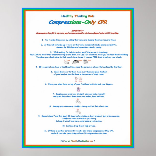 Jr. Heart Squad Compressions Only CPR Poster Lg (Frente)