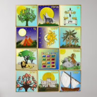 Judaica 12 Tribos de Arte de Israel Poster
