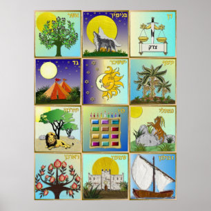 Judaica 12 Tribos de Israel Arte Poster