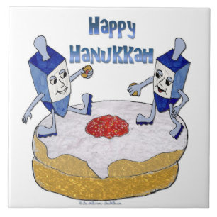 Judaica Feliz Hanukkah Dreidels Dançantes Donut