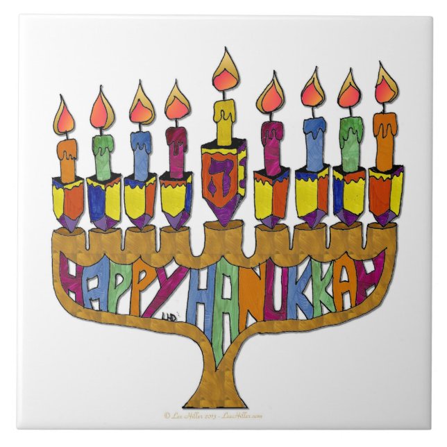 Judaica Happy Hanukkah Dreidel Menorah (Frente)
