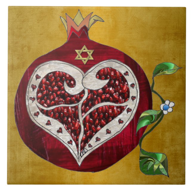 Judaica Pomegranate Heart Hanukkah Rosh Hashanah (Frente)