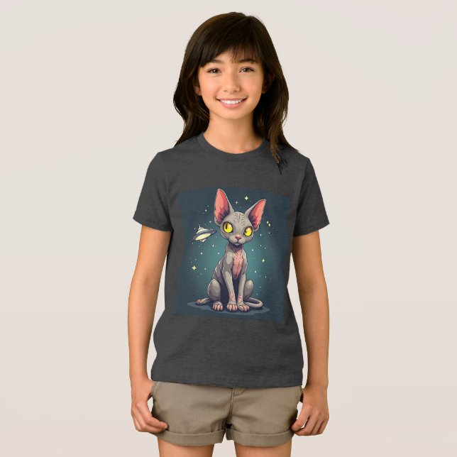 Judging Sphynx Cat UFO Space Cartoon Art (Frente Completa)