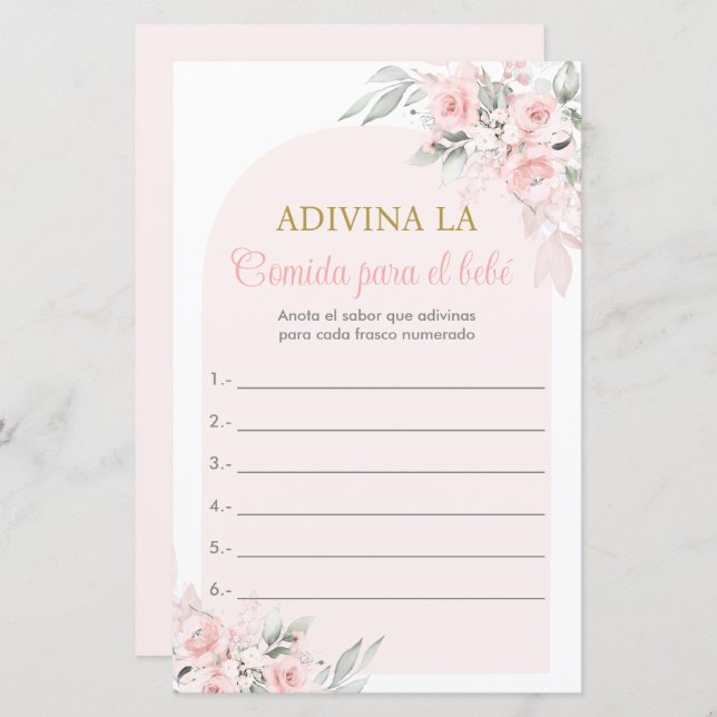 Juego Chá de fraldas Adivina la para PR (Frente/Verso)