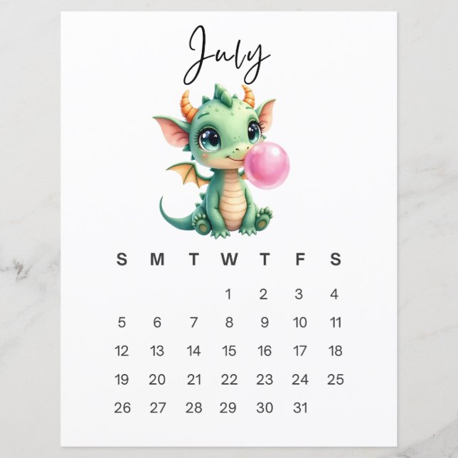 July Baby Dragon Art Print Whimsical Fantasy (Frente)