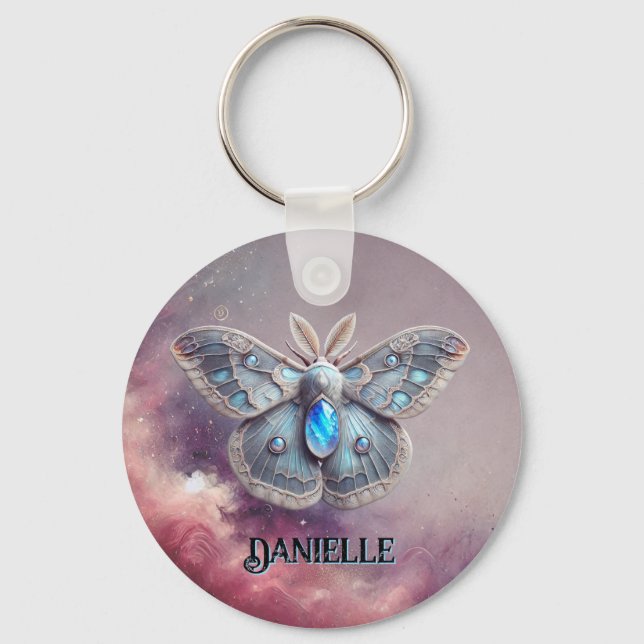 June Birthstone Chaveiro - Moonstone Moth Design (Frente)