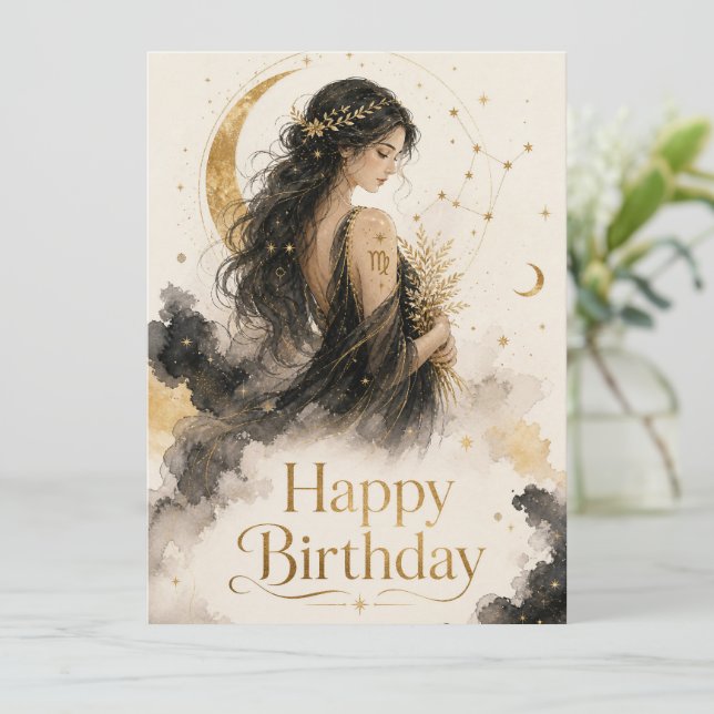 Jungfrau Happy Birthday Aquarell Design (Em pé/Frente)