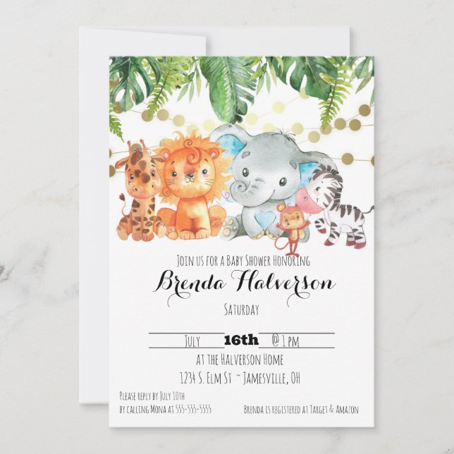 Jungle Babies, Cartões de Convite para Chás de fra (Frente)