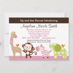 Jungle Jill / Rapariga Animais Sip & Veja Convite