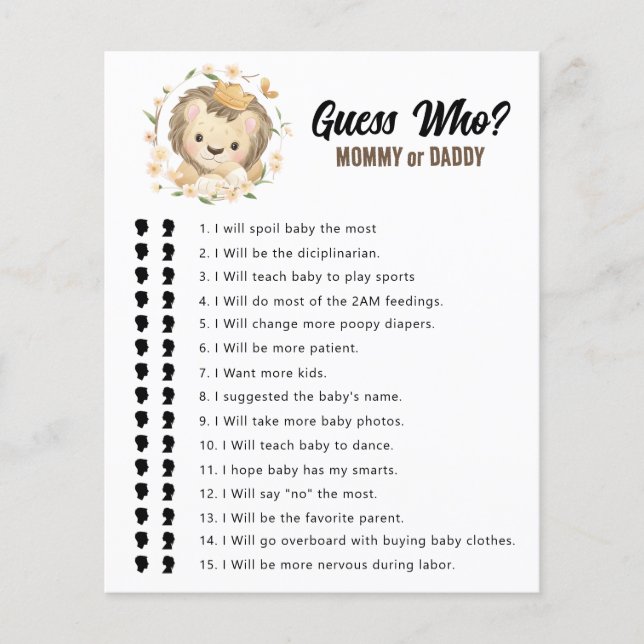 Jungle Lion King adivinha quem Mamãe ou jogo de Pa (Frente)