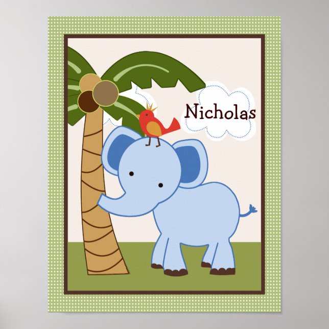 Jungle Pals Elephant Personalized Art Poster (Frente)
