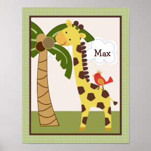 Jungle Pals Giraffe Personalized Art Poster