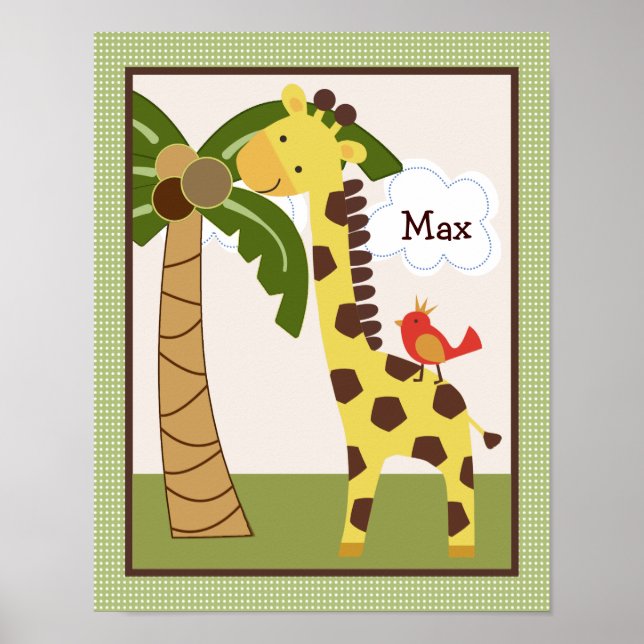 Jungle Pals Giraffe Personalized Art Poster (Frente)