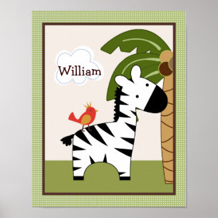 Jungle Pals Zebra Personalized Art Poster