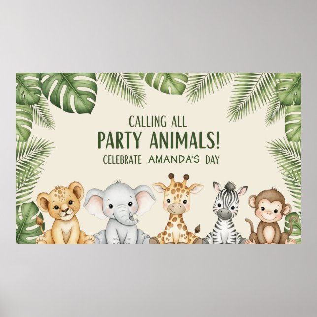 Jungle Safari Animals Birthday Party Poster (Frente)