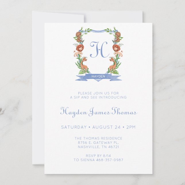 Jungle Safari Crest Boy Sip E Veja Convite (Frente)