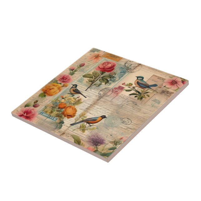 Junk Journal Seite mit Blumen + Vögel -  (Lateral)