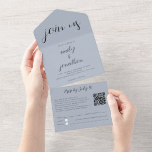 Junte-se a nós Código QR Script Moderno Dusty Blue