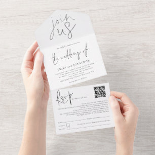 Junte-se a nós com o moderno script típico branco