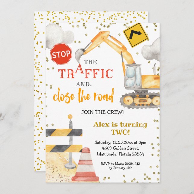 Junte-se ao Convite de Aniversário para Construção (Frente/Verso)