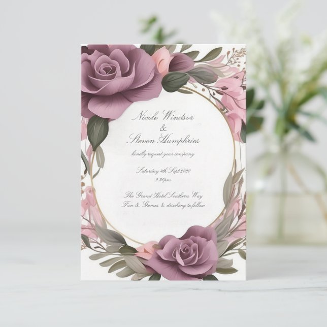 Juntos Convite para Casamento Floral de Mauve Fore (Em pé/Frente)