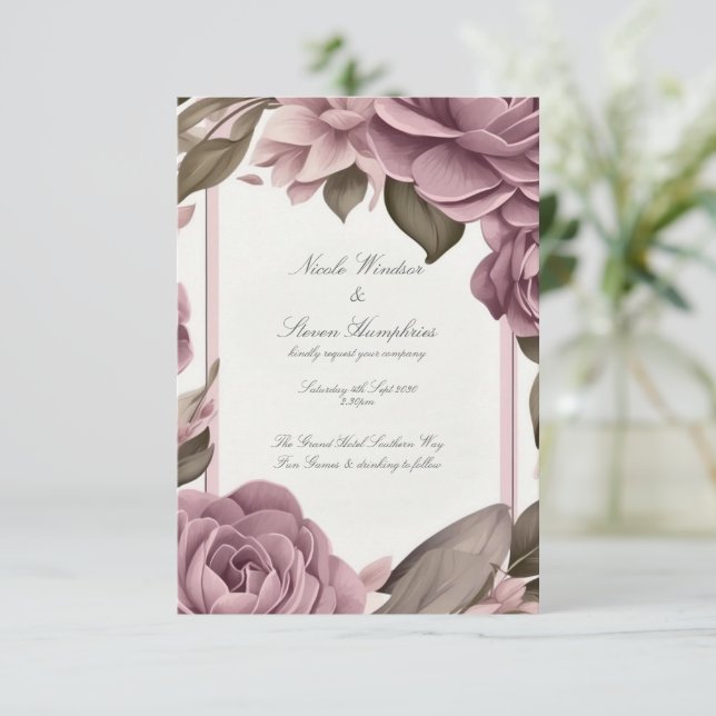 Juntos Convite para Casamento Floral de Mauve Fore (Em pé/Frente)